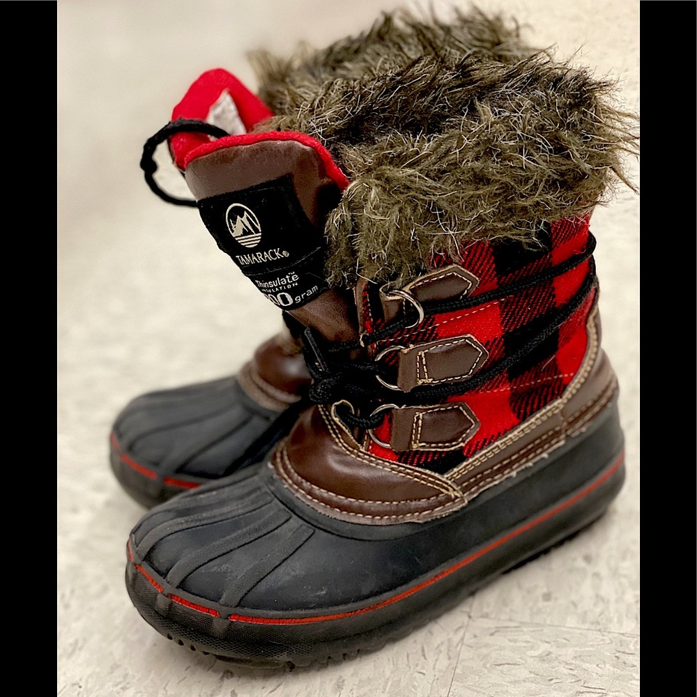 Snow boots: Tamarack Hunter Plaid Red/Blk youthSz1